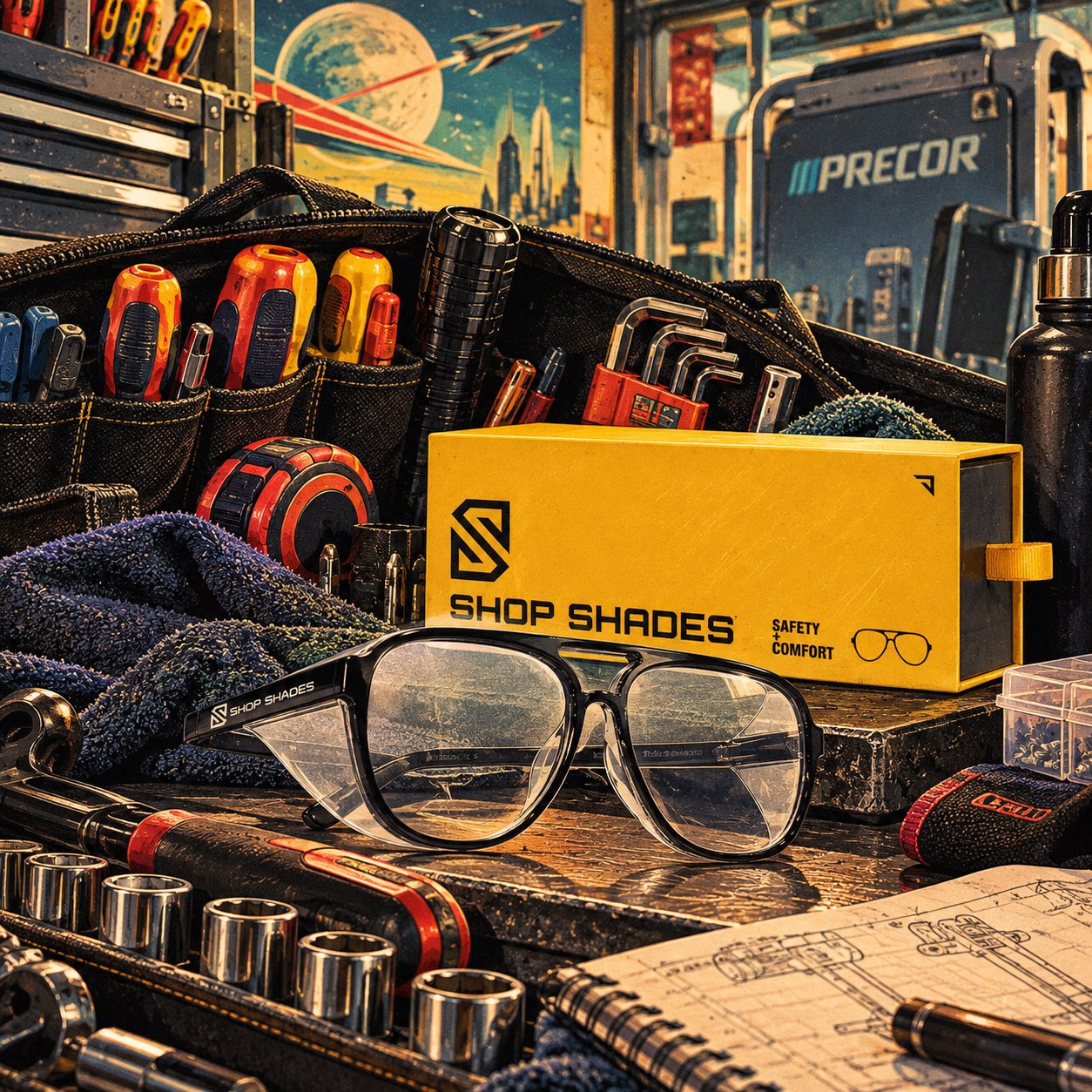 Shop Shades in the tool bag, beside the box they came in, screwdrivers and sockets around them
